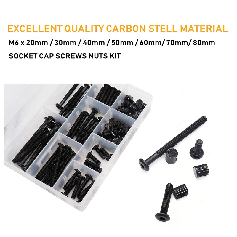 binifiMux M6 Crib Screws Hardware Kit, Black Flat Furniture Connector
