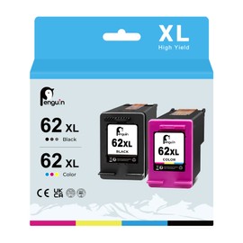 Penguin 62XL Remanufactured Ink Cartridges for HP Ink 62 for Officejet 5740 5741 6301 200 250 258 Envy 7640 5660 5540 5640 7645 Printers High Yield 62 XL hp62 hp62xl Black and Color Combo Pack