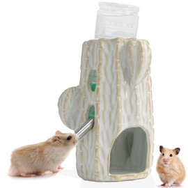 Zhilishu 2-in-1 Adjustable Hamster Water Bottle for Glass Tank, 80ML Gerbil Water Bottle with Stand, No Drip Ceramic Holder for Dwarf Hamster, Mice, Rat (White)