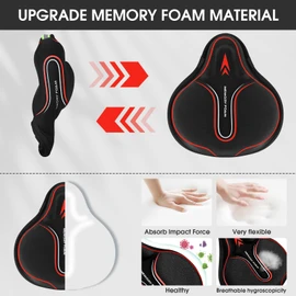 Memory Foam Bike Seat Cover Padded, Soft Bike Cushion for Men & Women, Comfortable Bike Accessories for Bike, Outdoor Indoor Cycling(Red)