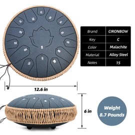 Steel Tongue Drum 13 Inch 15 Notes,Hand Drums with C-Key Travel Bag Drumsticks Holder Finger Paddles and Music Book,Handpan Percussion for Musical Education Meditation Yoga Gifts(Navy Blue)