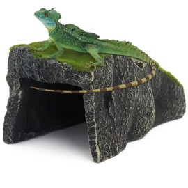 Mossy Reptile Rock Hides and Caves,Artificial Green Moss Cave Hideout for Reptile and Snake, Simulation Rock Tortoise Habitat Accessories,Terrarium & Aquariums Decor (Green, Large)