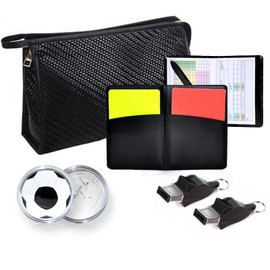 Joyeee Soccer Football Referee kit, Including Referee Whistles Red Yellow Cards Pressure Gauge Decision Coins and Black Zipper Carrying Bag, Referee Accessories for School Family Sports Soccer Game