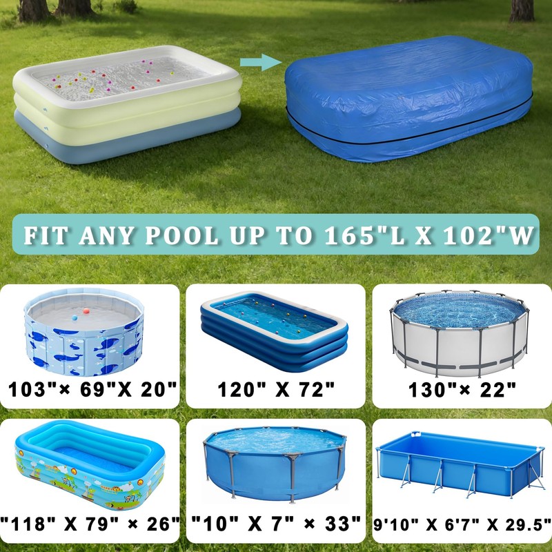 Rectangular Pool Cover for Inflatable Pool, Fits Pool Under 150"