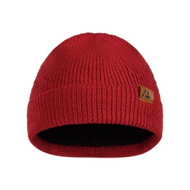 DANISH ENDURANCE Merino Wool Beanie Hat, Warm Fleece Lining, Thermal Autumn Winter Hats, Fisherman Beanie, Knit, for Men and Women, Unisex, Red, One Size