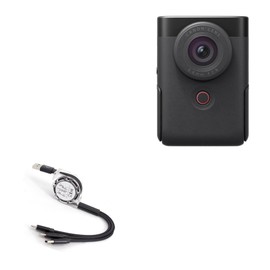 BoxWave Cable Compatible with Canon PowerShot V10 Vlog Camera - AllCharge miniSync, Retractable, Portable USB Cable - Jet Black