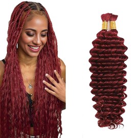 Evaxilc Deep Wave Human Hair For Braiding, Unprocessed No Weft For Braiding Hair Extensions for Boho Braids, #99j Burgundy Red Colour, 26 26 Inches / 66 cm