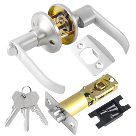 Bubuny Door Handles, Door Handle with Lock, Privacy Knob Locking Device, Door Lever Handle Lock with Key use for Entry Passage and Bathroom