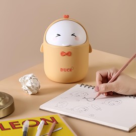 DYOUen Mini Trash Bin with Lid - Cute Cartoon Trash Bin for Work Tables, Offices, Home (Yellow)