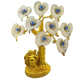 Dinaauto Turkish Evil Eye Tree Statue, Resin Flowers with Buddha Base, Good Luck Home Decor (White Flower)