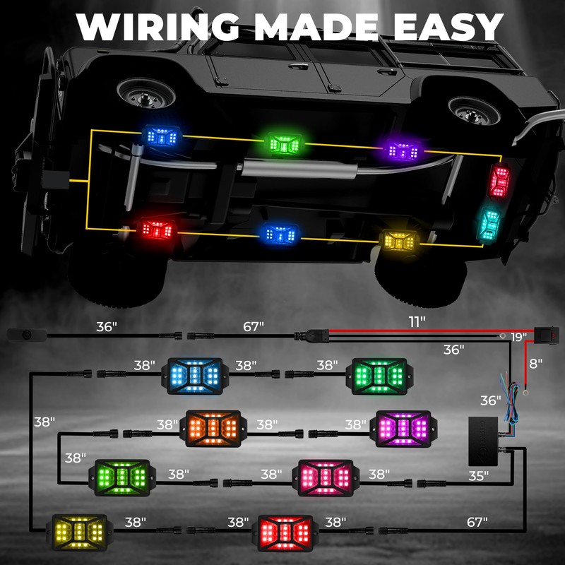 8 Pods 5 Sided RGB Rock Lights for Trucks, App