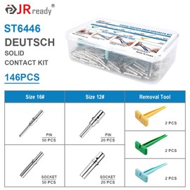 JRready ST6446 Deutsch Solid Pin Kit, Barrel Style Contacts Size 16# 12# Male Female Terminal for DT,DTP,DTHD,HD Series Connector with Deutsch Pin Extractor Tool