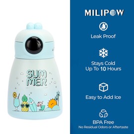 MiliPow Stainless Steel Water Bottle, Ultralight Vacuum Cup 550 ml - BPA-Free, Leak-proof Thermos Flask with Temperature Display, Thermos Flask for Children (Blue)