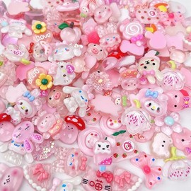 50pcs Slime Charms Cute Set,Pink Transparent Color Bulk Mixed Resin Charms Cute Charm Set Ornament Scrapbooking