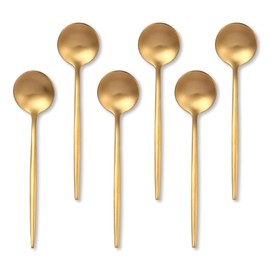 Gold Coffee Spoons Set,Stainless Steel Teaspoons of 6,Espresso Spoons 5.11 inch,Demitasse Dessert Spoons,Small Tea Spoons Mini for Stirring,Matte Finish,Dishwasher Safe