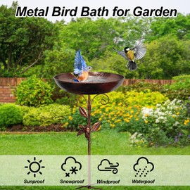 Metal Bird Bath for Garden, Vintage Birdbath Bowl with Leaf & Bird Design, Outdoor Bird Feeder Freestanding with Stable 5-Prong Base, Birdbath for Garden Decor, Patio or Lawn