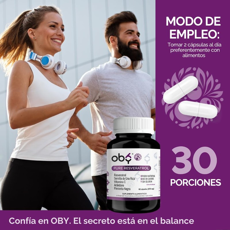 Oby Resveratrol Puro + Antioxidantes 1300 mg porcion, 60 capsulas: