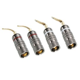 PATIKIL Flex Pin Banana Plugs Gold-Plated Insulated Red White for Speaker Wires, Sound Systems, Video Receivers, Home Theater Pack of 4