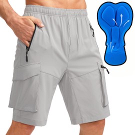 Men's Mountain Bike Shorts 3D Padded Lightweight Biking Riding Cycling Bicycle Loose-fit Biker Shorts Zipper Pockets Light Grey X-Large