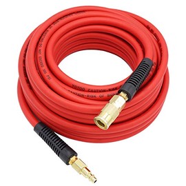 YOTOO Hybrid Air Hose 1/4-Inch by 50-Feet 300 PSI Heavy Duty, Lightweight, Kink Resistant, All-Weather Flexibility with 1/4-Inch Industrial Quick Coupler Fittings, Bend Restrictors, Red
