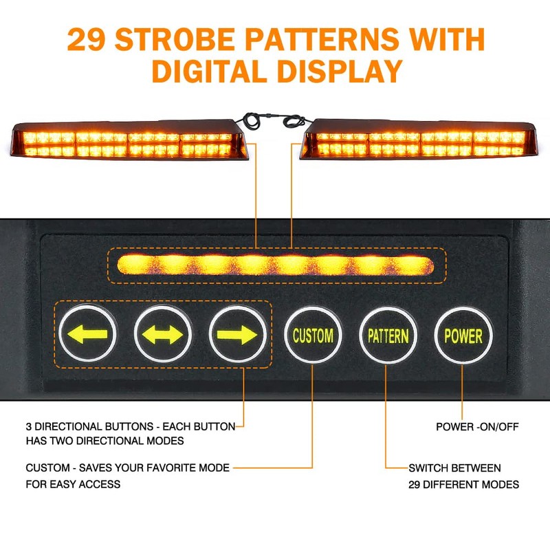 Xprite Amber LED Visor Strobe Dual Light Bar, Interior Windshield