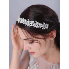 JWICOS Crystal Bridal Headband Silver Pearl Wedding Headpieces for Bride Tiara Wedding Hair Accessories for Women Prom Party Pageant