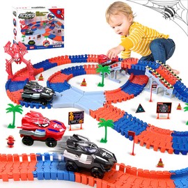 KaeKid Spider Race Track for Kids Age 3-8, 212PCS Race Car Track with 2 Spider Cars, DIY Flexible Track Playset, Toddler Toys Birthday Gifts for Kids