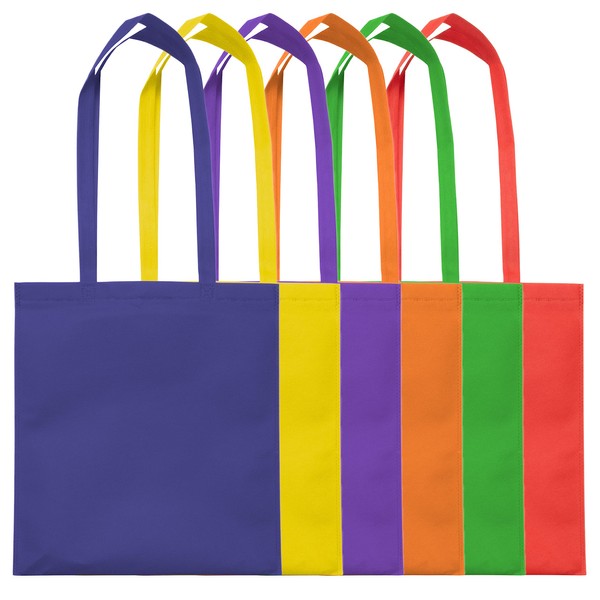 Shopping Bags for Small Business - 25 Pack Reusable Multi Color Fabric Thank You Totes with Handles for Shopping, Retail Stores, Boutiques, Merchandise, Children's Gifts, Events, Kids Parties - 15x16