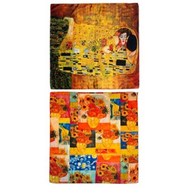 GFM® Silk Mix Square Reversible Painting Based Summer Scarf (Klimt Kiss Van Gogh Sunflowers) (SCF-SQVSLK-7378-A)