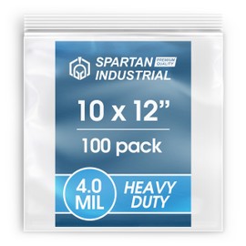 Spartan Industrial - 10” X 12” (100 Count) 4 Mil Thick Clear Reclosable Zip Plastic Poly Bags with Resealable Lock Seal Zipper - Heavy Duty and Durable