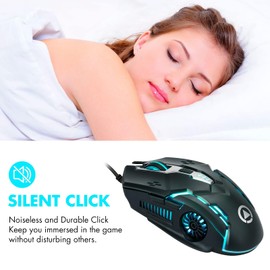 CHONCHOW Silent Click Mouse, Gaming Mouse Wired, 6 Button,4 DPI Upto 3200 DPI, RGB Lights, Compatibility for PC/Laptop/Mac, Wired Mouse Used for Games and Office (Black(Silent Click))