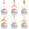 18-Pcs Rocket ship Cupcake Toppers Set Spaceship Themed Happy Birthday,