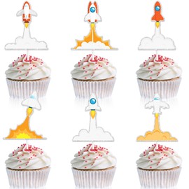 18-Pcs Rocket ship Cupcake Toppers Set Spaceship Themed Happy Birthday, Kids Universe Themed Party,Boys and Girls Happy Birthday Party, Baby Shower Spaceship Aliens Rocket Decoration Supplies.LIANGSS