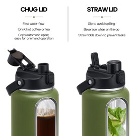 Half Gallon Insulated Water Bottle with 2-in-1 Chug/Straw Lid, 40/64oz Double Walled Vacuum Stainless Steel Water Jug