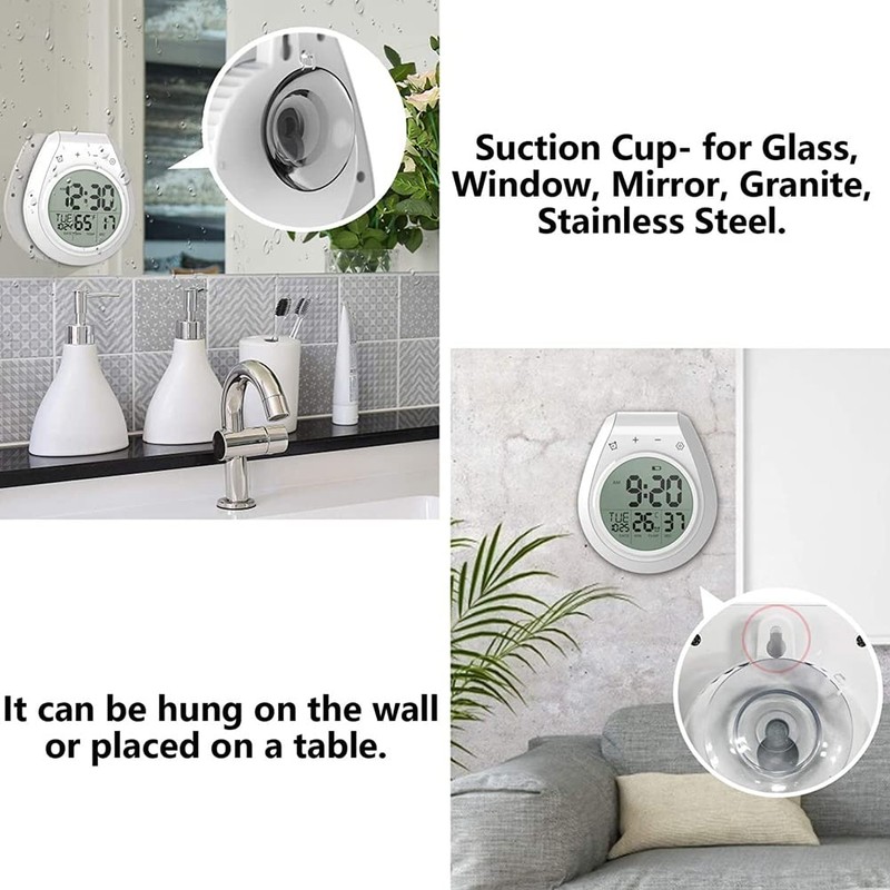 Lyaciomn Digital Shower Clock Waterproof Digital Kitchen Wall Clock 12/24