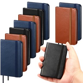 Qeeenar 10 Pcs Hardcover Leather Pocket Notebook 4 x 2.5 Inch Small Notebook 50 Sheets Hardcover Mini Notepad Tiny Lined Journal Notebook for Office Home School Writing Supplies (Black,Brown,Blue)