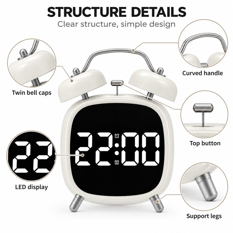 Digital Alarm Clock with Loud Double Bell Alarm for Heavy