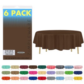 ZIMPLEWARE Mantel de plástico café de alta calidad desechable (paquete de 6) mantel redondo (84 pulgadas) para fiesta desechable, mantel perfecto para cualquier mesa de hasta 6 pies