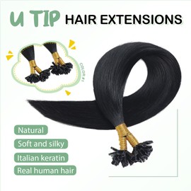 XDhair U Tip Pre Bonded Real Human Hair Extensions 20inch 50g 50 Strands Jet Black Fusion Keratin Hair Extensions for Women#1 20inch