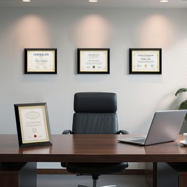 Venusmiles 8.5 x 11 Diploma Certificate Frame with Gold Rim, Degree Document Picture Frame for Wall and Tabletop Display - Award Graduation, Black, 12 Pack