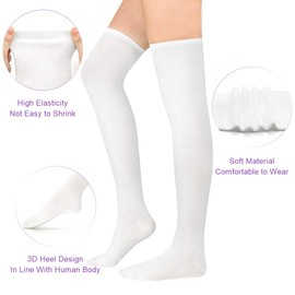 Zando Women Plus Size Thigh High Socks Over Knee Tube Stocking Sock Cotton High Leg Warmers Warm Cosplay Legging Sock 1 Pair White One Size
