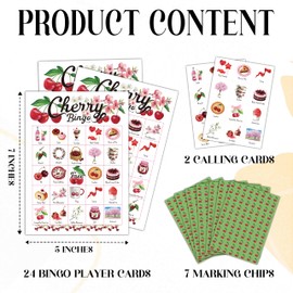 Cherry Bingo Cards for Adults, Cherries Bingo Games for Family Friends, Summer Cherry Party Favors Decorations Supplies, Friuts Game Card for Outdoor Indoor Activity, 24 Players Game Cards -05