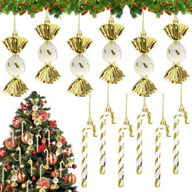 Christmas Tree Decorations, Pack of 12 Candy Canes Christmas Decoration, Candy Canes Decoration, Gold & White Cute Christmas Pendants, Christmas Tree Decoration for Christmas Tree Decorations