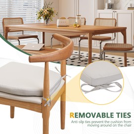 Naga Bahna Chair Cushions for Dining Chairs - Thickened 2" Kitchen Chair Pads with Ties and Removable Cover, D-Shaped Memory Foam Seat Cushions 17'' x 16'', Set of 2, Beige