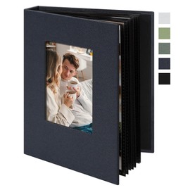 Remowith Small 4x6 Photo Album 24 Pockets Linen Cover with Front Window Portable Mini Picture Book for Travel Wedding Memories Organizer Gray Blue