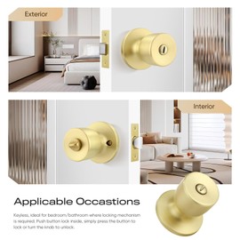 Leydebong 5 Pack Keyless Privacy Door Knob Lock with Thumb Turn, Gold Door Knob with Lock, Adjustable 60-70mm Backset for 35-49mm Thick Doors for Bathroom/Bedroom