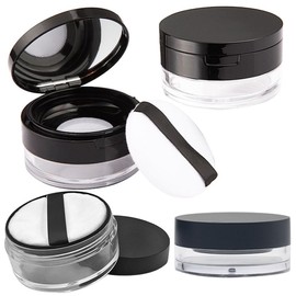 UARUOGP 1 Pcs 20g(0.7 oz) And 1 Pcs 10g(0.33 oz) No Leaks Empty Reusable Plastic Loose Powder Container,Sponge Powder Puff,Elasticated Net Sifter,DIY Foundation Makeup Tool (2 Cases)