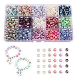 HIOQFR Pack of 1200 Beads for Threading Round Craft Beads Colourful Small Jewellery Beads for Bracelets 6 mm Acrylic Beads for Jewellery Making Pearls Gemstone Beads with Hole Threading Beads Wax