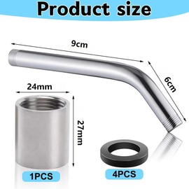 Stainless Steel Shower Head Extension, 15 cm Hand Shower Extension, Shower Extension Tube, G1/2 Inch Thread, Shower Arm Wall-Mounted, Bathroom Accessories, for Shower Head Shower Extension Arm