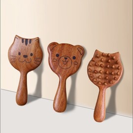 Sandalwood Massage Hair Brush for Scalp and Long Hair with Cat Character Design Cat - DM453 2ea